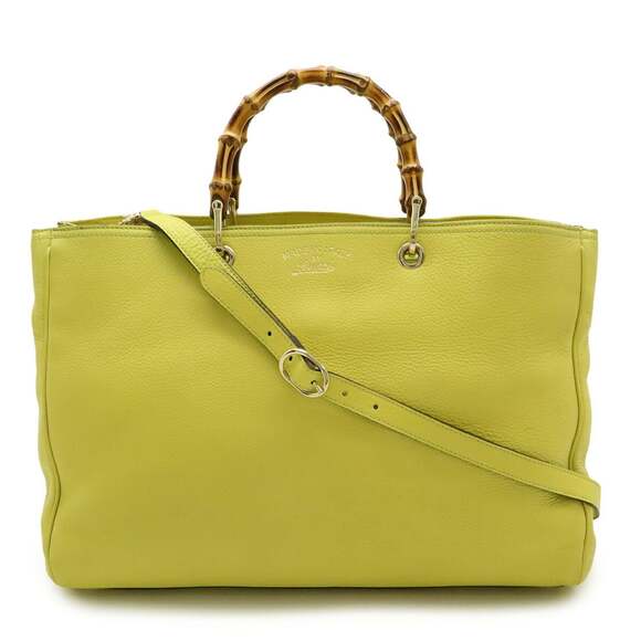 GUCCI Authentic Yellow Leather Bamboo Shoulder Bag